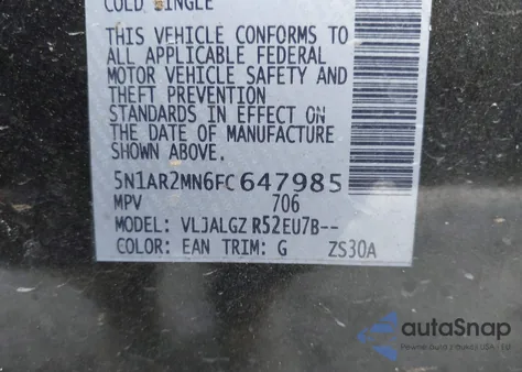 2015 Nissan Pathfinder Sl из США, поврежденный, VIN 5N1AR2MN6FC647985